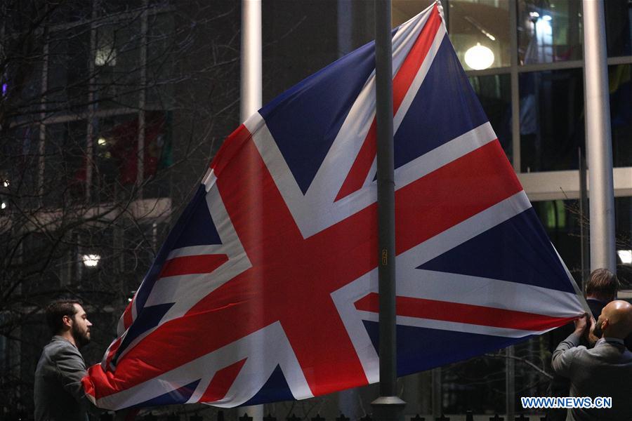 BELGIUM-BRUSSELS-UK-BREXIT-FLAG LOWERING